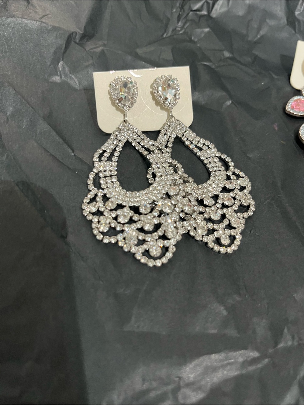Crystal Teardrop Chandelier Earrings - Silver